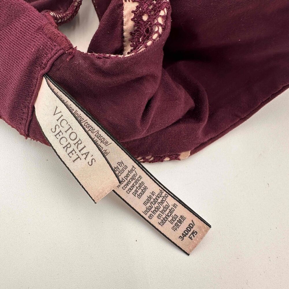 Victoria's Secret Body By Victoria Lined Perfect Coverage Burgundy Bra 34DDD - Picture 7 of 7